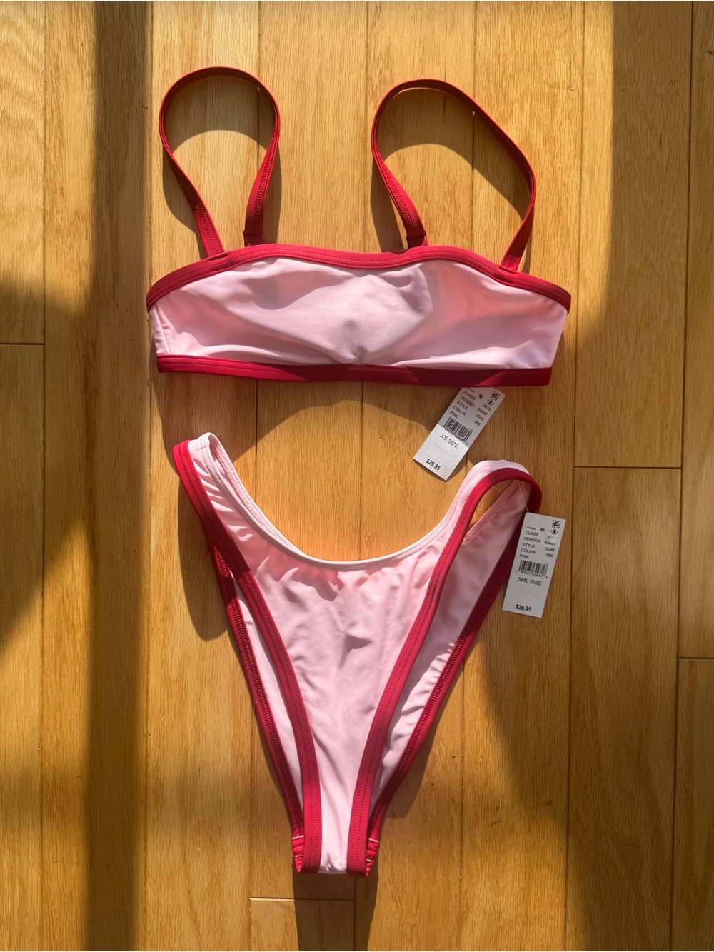 Pacsun Pink Two-Tone Bikini Set with Red Trim
